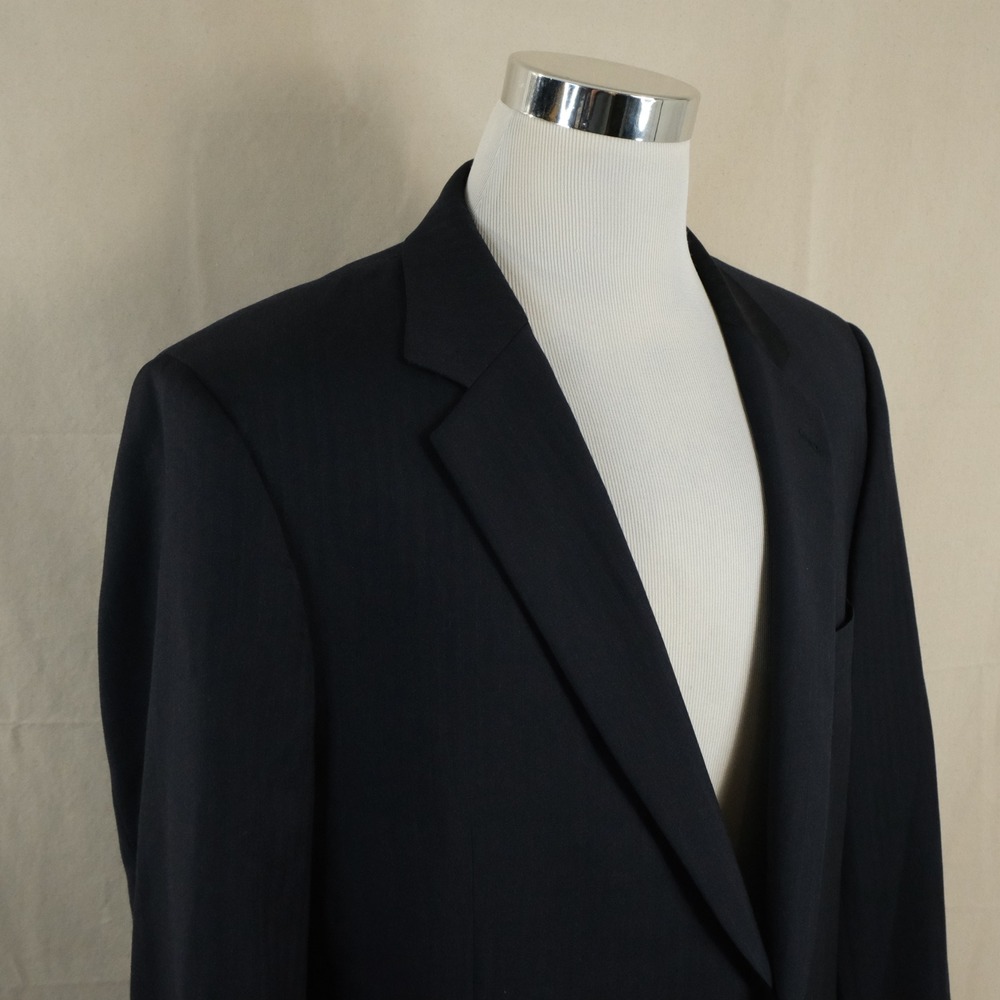 Jos A Bank 46L Sport Coat 100% Wool Navy Blue Herringbone Two Button Vented
